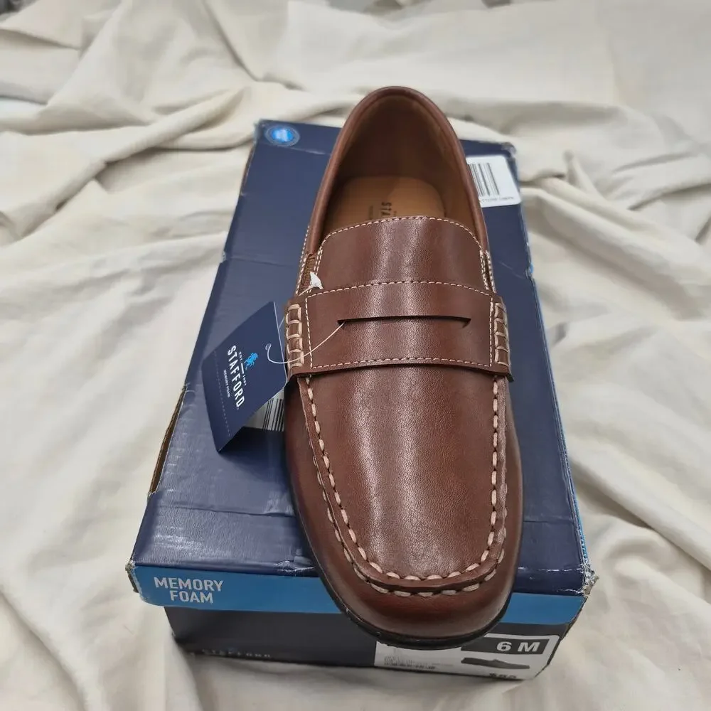 New Stafford Milo Brown Faux Leather Driving Moc Loafers Men Size 6M